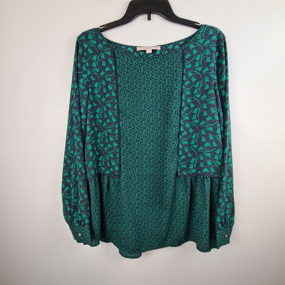 LOFT Womens Green Mixed Floral Peplum Blouse Long Sleeve Boat Neck Top Size M